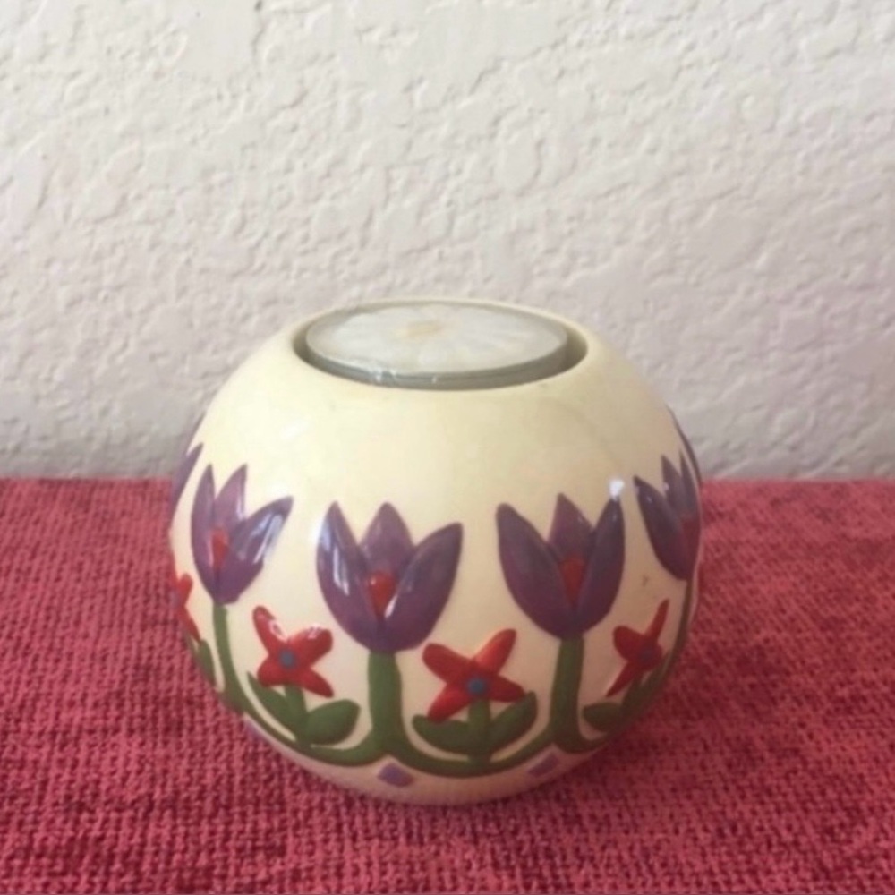 Jim Shore 2004 Cream Purple Tulip Votive Candle Holder Cottagecore Farmhouse